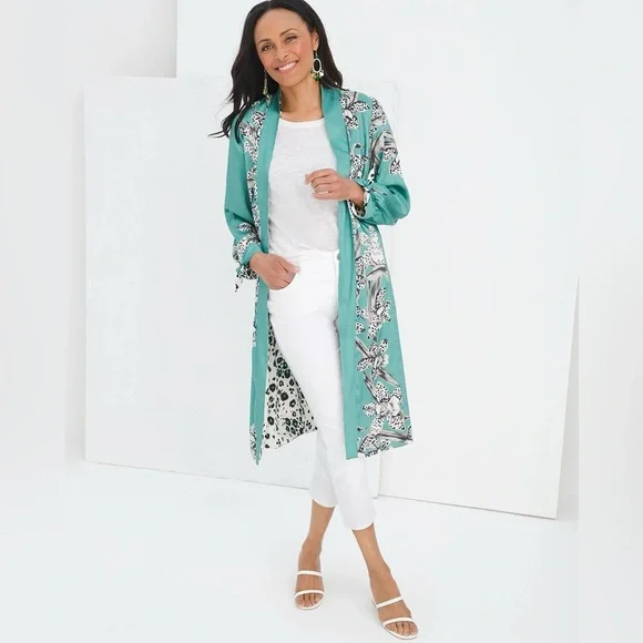 Chicos Reversible Floral To Animal-Print Duster Jacket size size 2 (12-14) - Picture 14 of 14